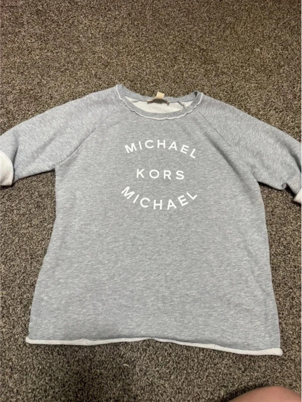 Michael Kors Womenβs Medium Gray Logo Short Sleeve Sweatshirt Top